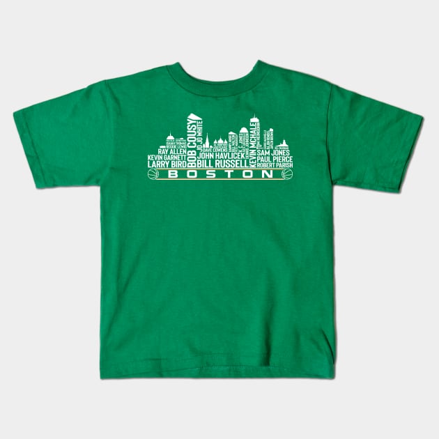 Boston Basketball Team All Time Legends, Boston City Skyline Kids T-Shirt by Legend Skyline